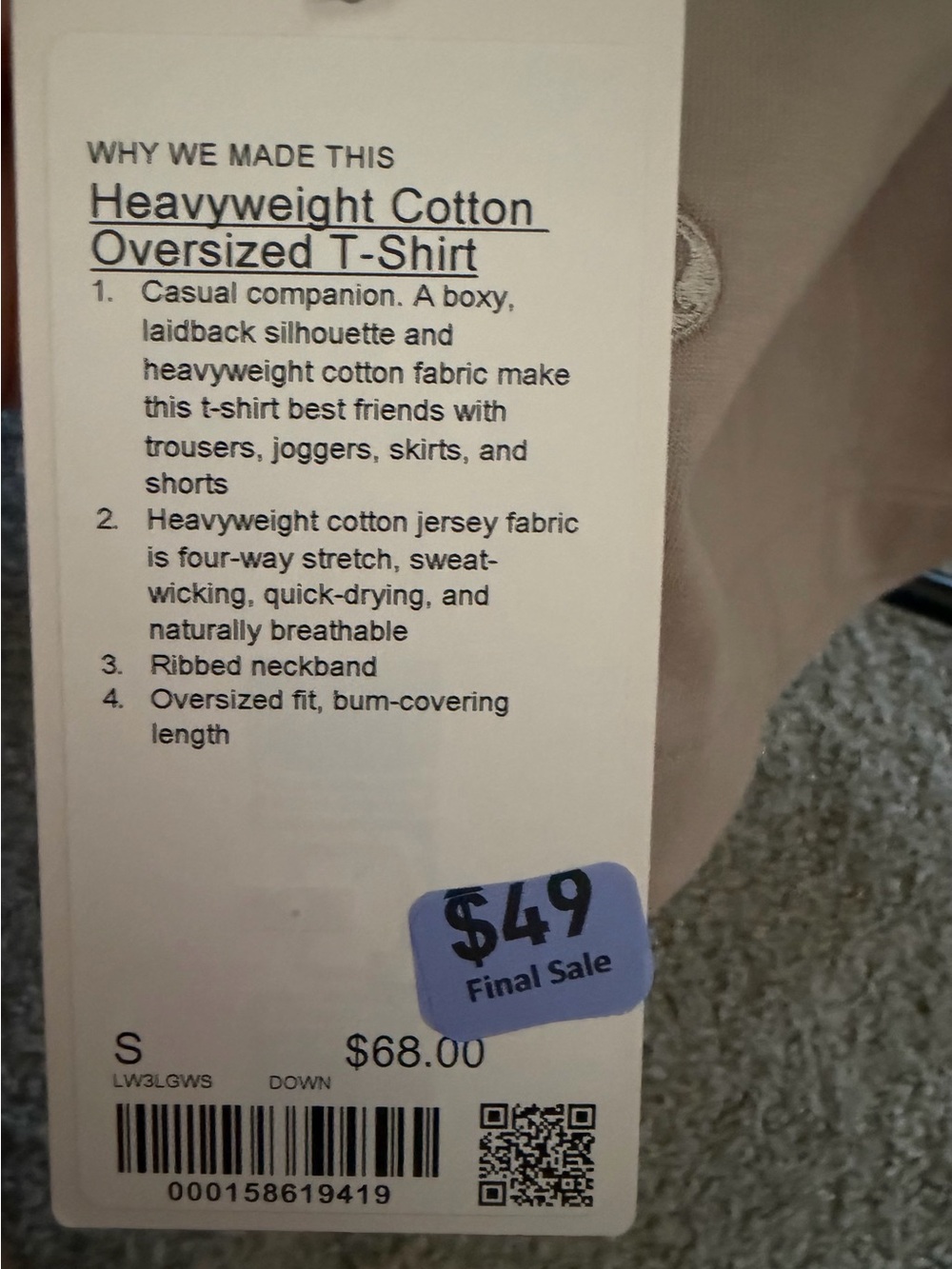 lululemon Heavyweight Cotton Oversized T-Shirt Down Size S NWT - Picture 6 of 6